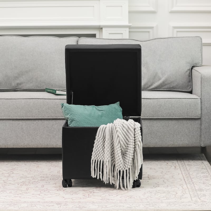 Adeco Bonded Leather Square Tufted Cubic Cube Storage Ottomans