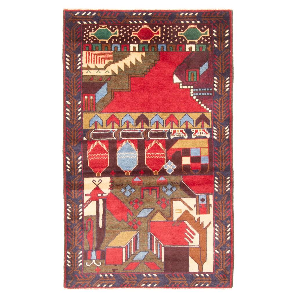 ECARPETGALLERY Hand-knotted Teimani Red Wool Rug - 2'11 x 4'11