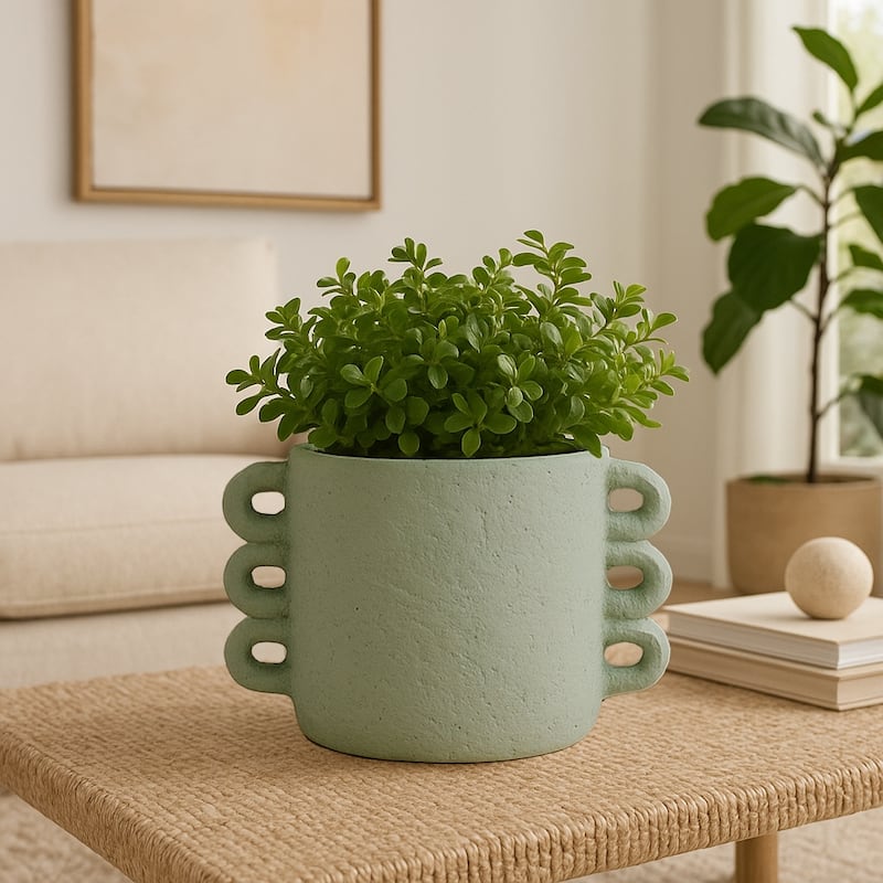 Pottery and Cement Planter Multi-Loop Handle Design Contemporary