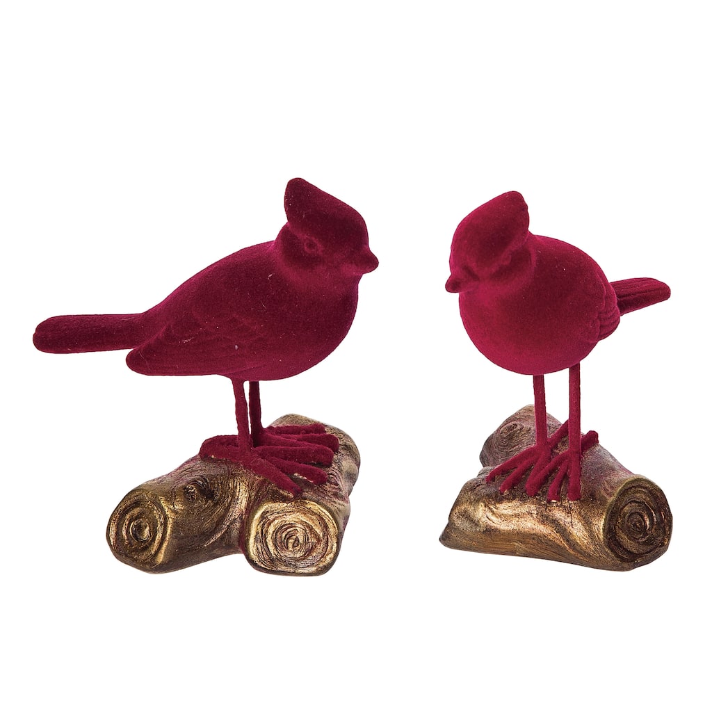 Transpac Resin Flocked Cardinal Decor Set of 2 Christmas Home Decorations