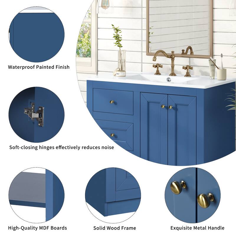 GDFStudio 36inch Bathroom Vanity with Ceramic Sink, Bathroom Storage Cabinet with 2 Drawers& Shelf