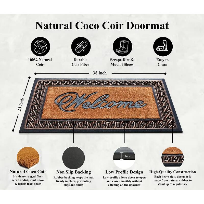A1HC Rubber and Coir Heavy Duty Non-Slip Tapered Edge Doormat