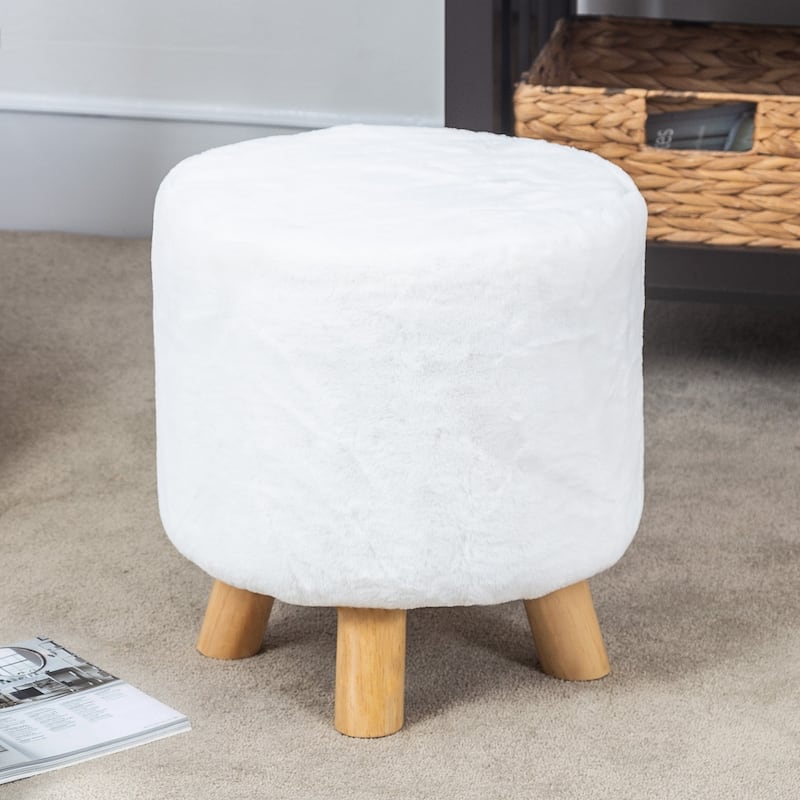 Adeco Round Ottoman Footrest Upholstered Padded Pouf