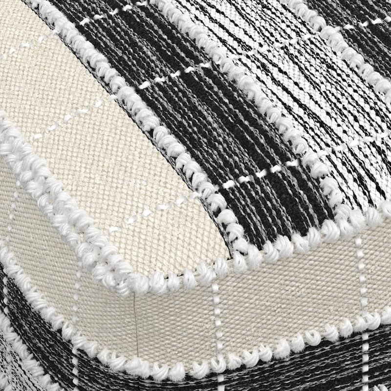 WYNDENHALL Highland Boho Square Pouf in White, Beige, Black Polystyrene Filling