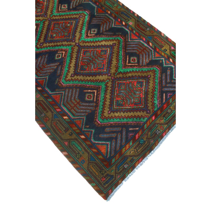 Fine Vintage Distressed Adriana Navy/Brown Runner - 3'4" x 10'0"