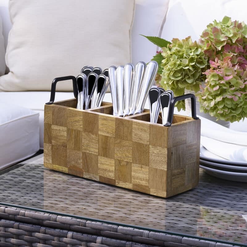 Mikasa Gourmet Basics Avery Checkered Wood Flatware Caddy