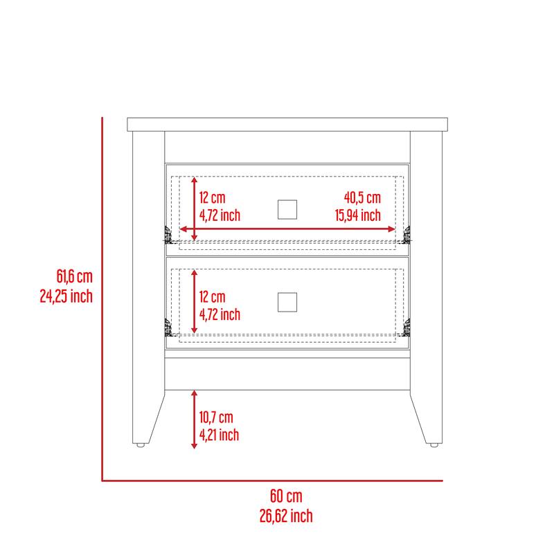 White Windsor Nightstand with 2 Drawers, Modern Style, Durable Manufactured Wood, 24.25" Height