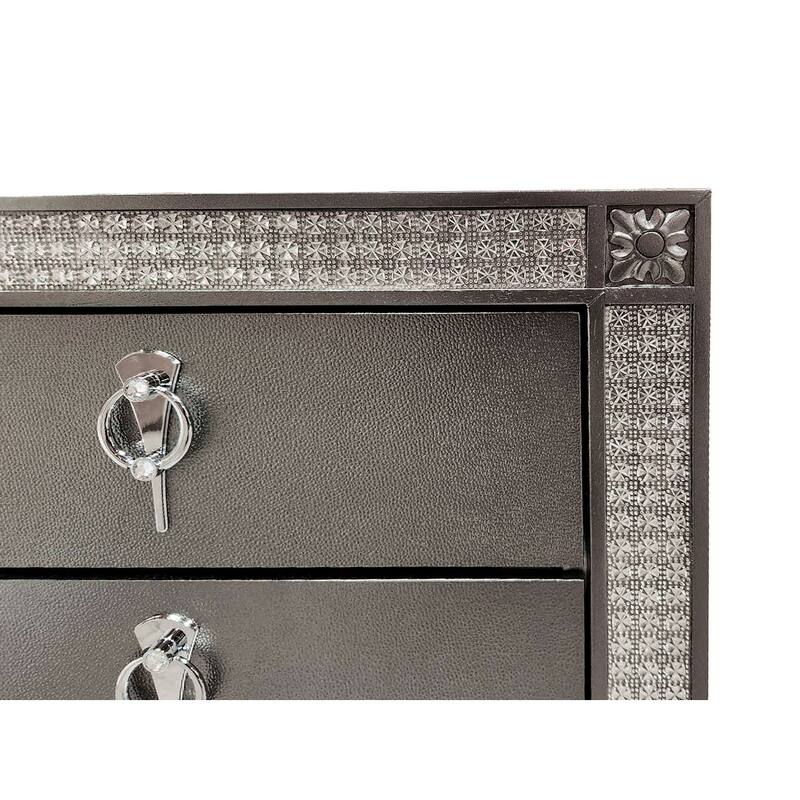 Glam Nightstand - Gray Finish with Nickel Ring Pulls & Tapered Legs