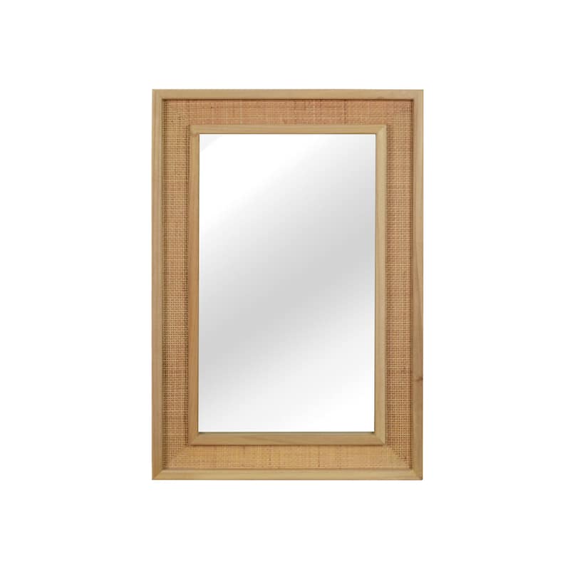 Rattan Rectangle Solid Wood Frame Decorative Mirror
