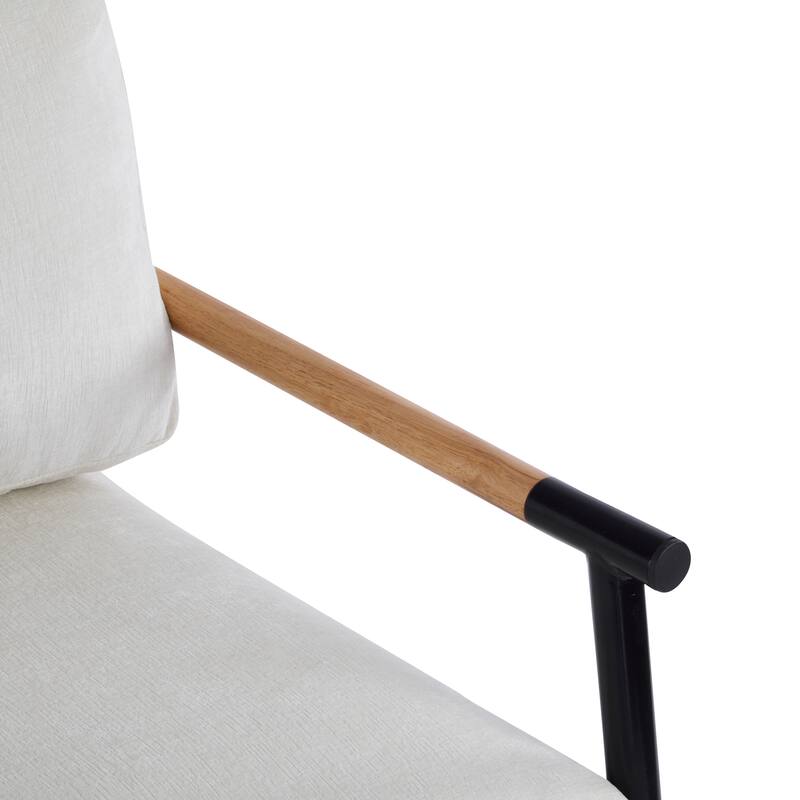 Polyester Accent Chair with Metal Frame & Wooden Armrests