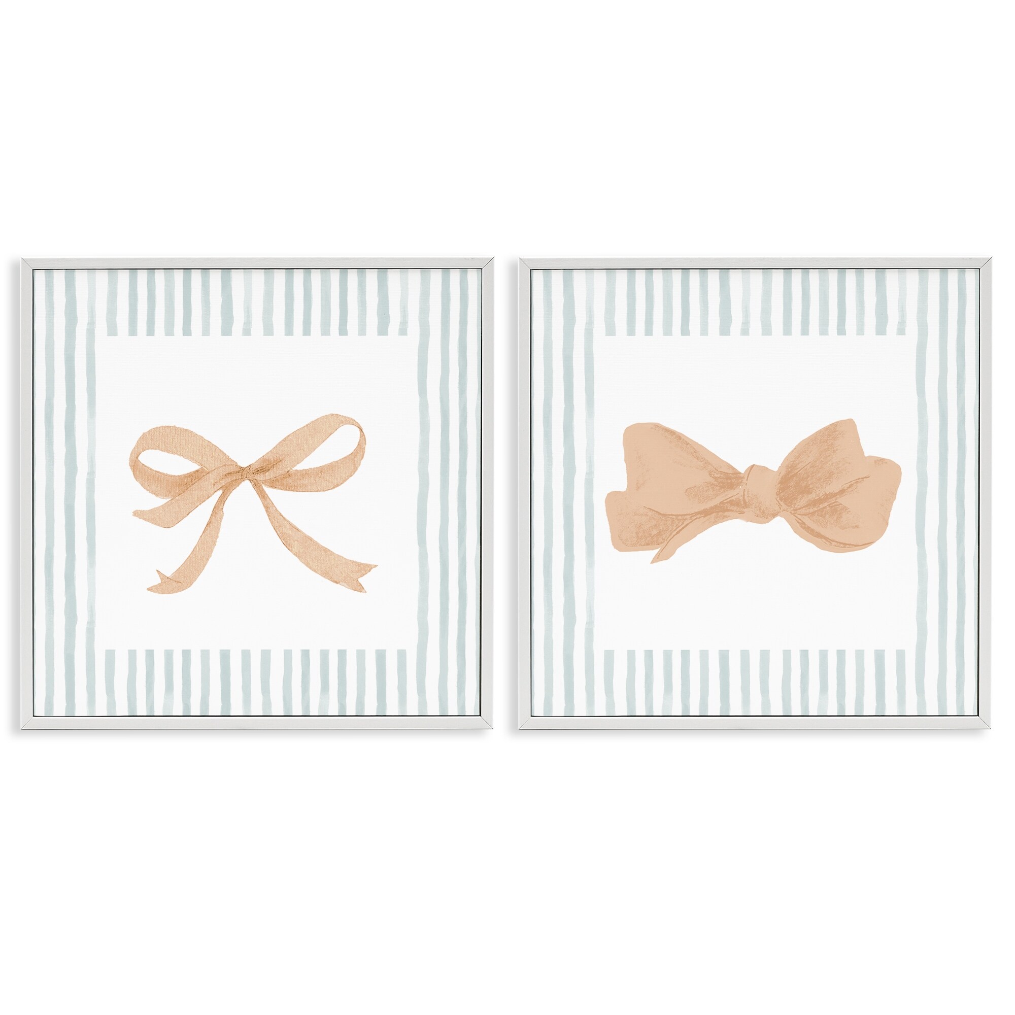 Stupell Striped Border Bow Framed Giclee Art Design By PATRICIA PINTO (Set of 2)
