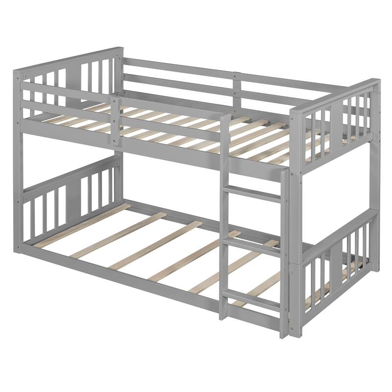 Space-Saving Twin Over Twin Bunk Bed with Ladder in White/Gray