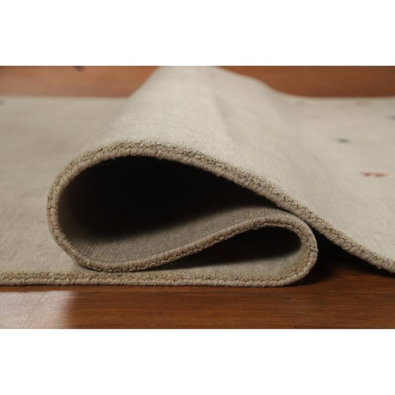 Hand Knotted Oriental 100% Wool Carpet Tribal Animal Pictorial Beige & Ivories Gabbeh Area Rug - 7' 7'' X 5' 4''