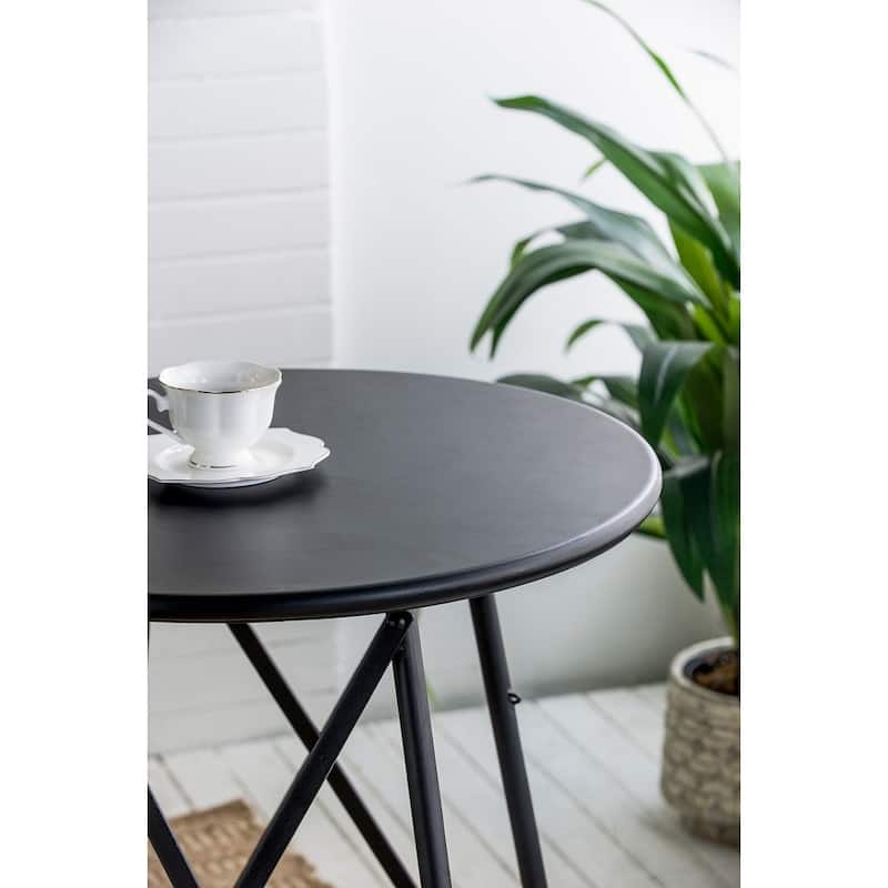Black Foldable Side Table and Stool Set with Shelves
