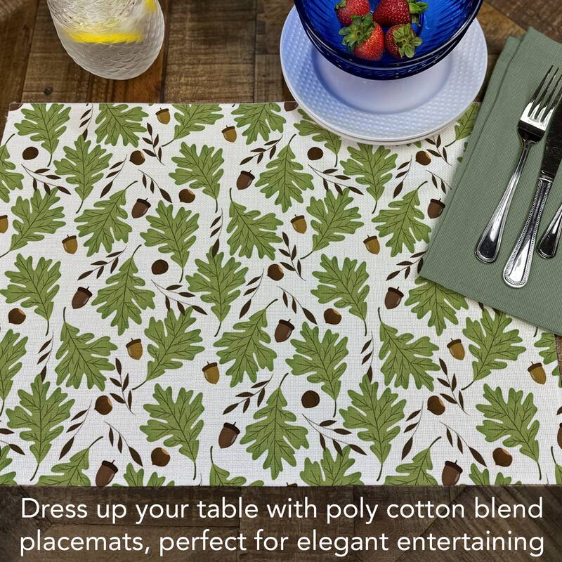 Oak Leaves 4-Pack Poly-Cotton Blend Placemats Manufactured in The USA Machine Washable Dryer Safe