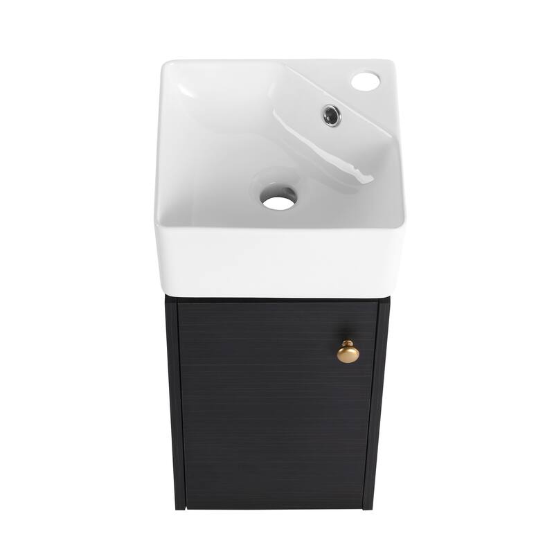 Small Bathroom Vanity with Sink, 12-Inch Black Chestnut Cabinet, Wall-Mounted with Soft-Close Door - 12in L Plywood