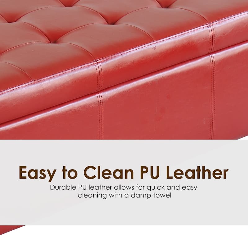 Faux Leather Storage Ottoman Bench with Soft Foam Seat and Hidden Storage for Living Room - 50.5" L x 19.75" W x 17.75" H