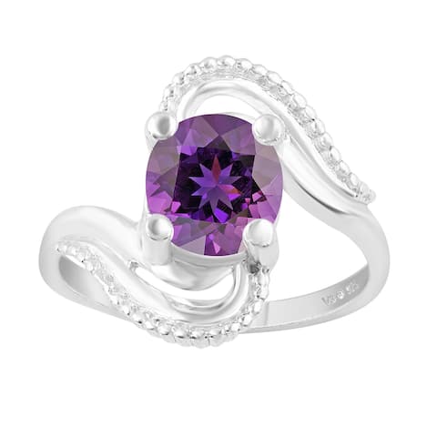 V3 Jewelry 925 Sterling Silver with Natural Amethyst Solitaire Ring for Women