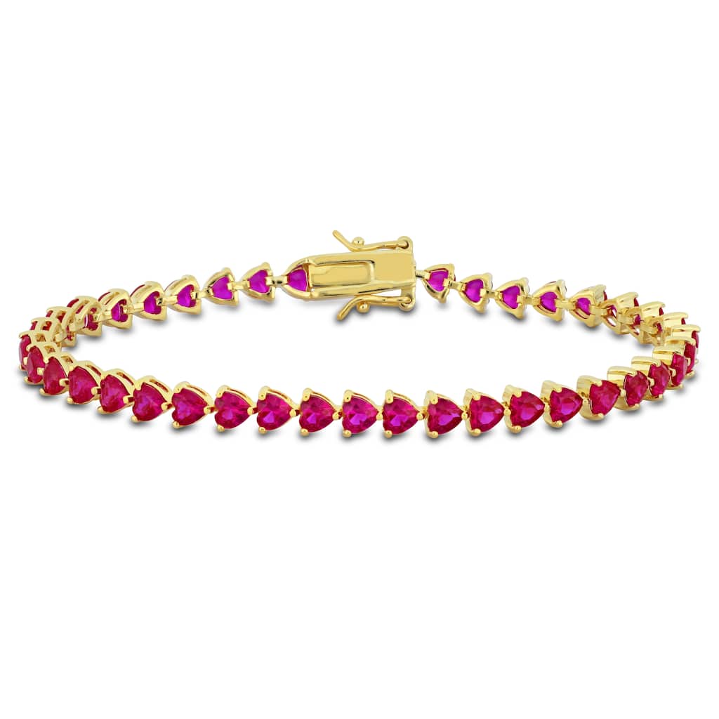 Miadora 12 1/3ct TGW Created Heart-Cut Ruby Bracelet Yellow Silver-7.5 in.
