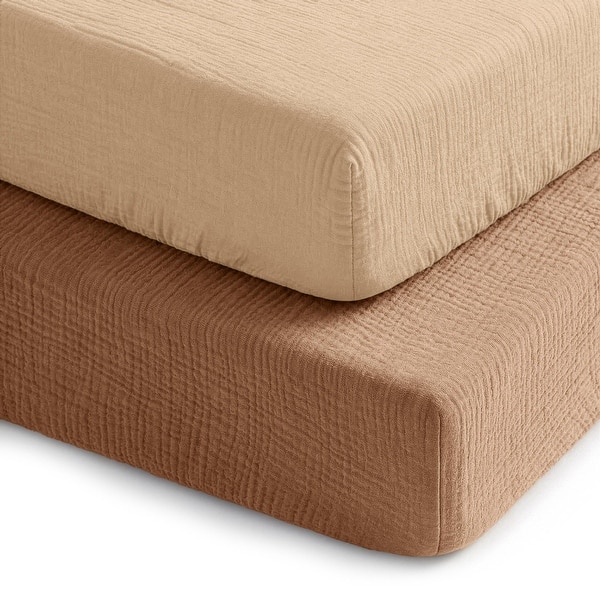 slide 2 of 26, Muslin Cotton Fitted Crib Sheet, 2 Pack by Comfy Cubs Cedar and Cream