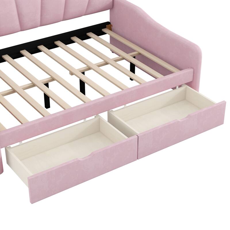 Full Size Shell-Shaped Backrest Upholstered Daybed with Optional Trundle or Drawers