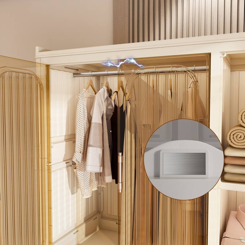 Portable Closet Wardrobe for Renters Students Travelers, Folding Armoire Clothes Cabinet with 9 Cubes & 2 Hanging Rods