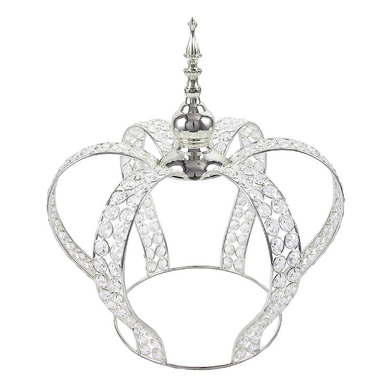 Crystal Bead Crown Decor Centerpiece Accent Piece Tabletop - 16.25" H x 15.25" D - Silver