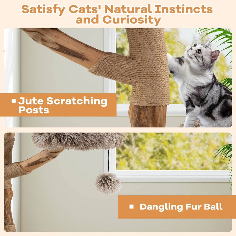 Costway Modern Cat Tree with Pear Wood Trunks Scratching Posts Soft - as pic shows - See Details