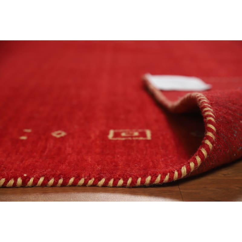 Tribal Red Gabbeh Indian Area Rug Hand-Knotted Wool Carpet - 5'10" x 7'9"