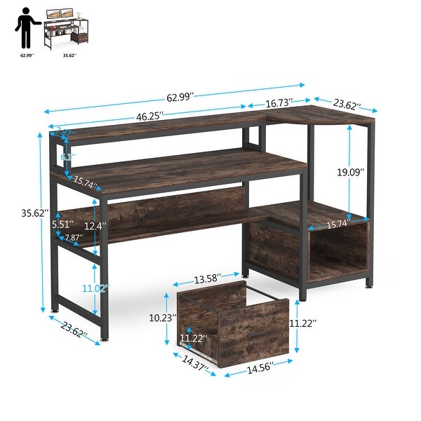 Computer Desk 63 inch with Storage Shelves File Drawer Study Writing Table for Home Office