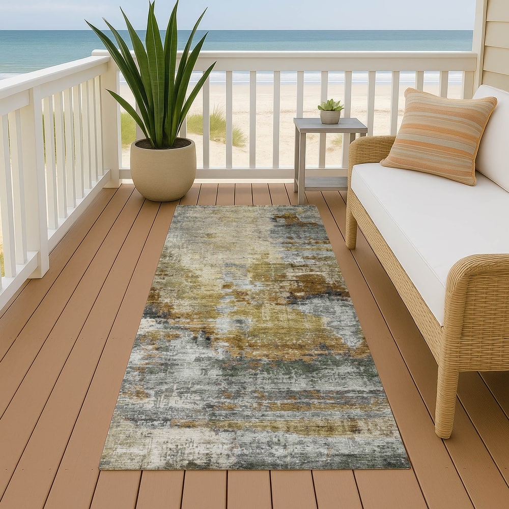 Machine Washable Indoor/ Outdoor Abstact Contemporary Chantille Rug