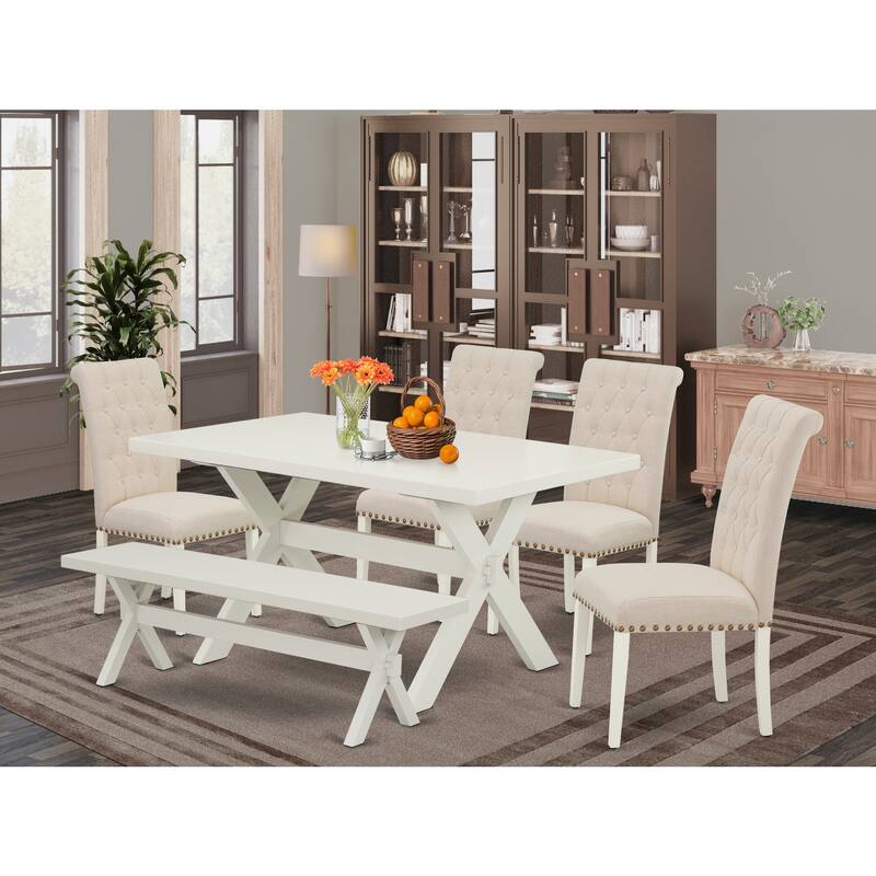 6-Piece Dining Set - Table, Chairs, and Bench - Modern Kitchen Set