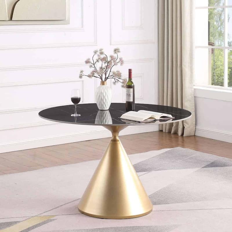 Morden Fort Modern Round Dining Table with Gold Metal Bottom