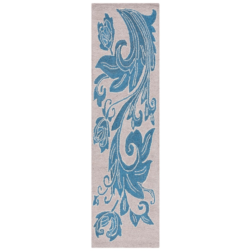 SAFAVIEH Handmade Abstract Chloi Floral Wool Rug - 2'3" x 8' Runner - Beige/Blue