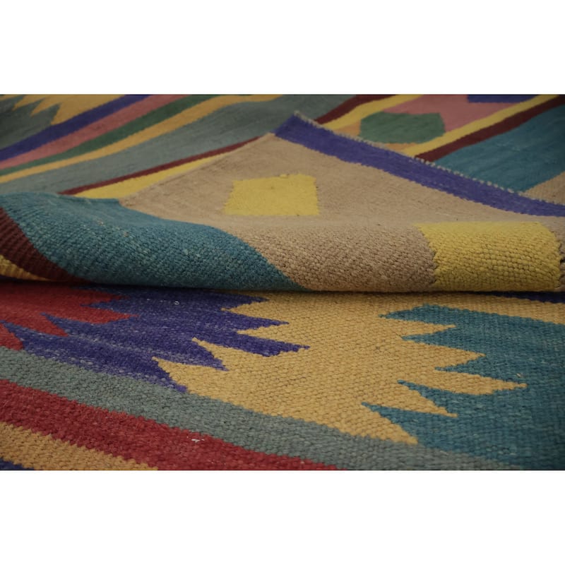 Hand Woven Oriental 100% Wool Carpet Southwestern Tribal Multi-Colored Kilim Area Rug - 9' 8'' X 7' 10''