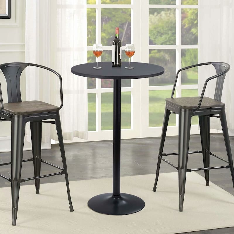 Homall Bistro Pub Table Round Bar Height Cocktail Table Metal Base MDF Top Obsidian Table with Black Leg 23.8inch Top - N/A