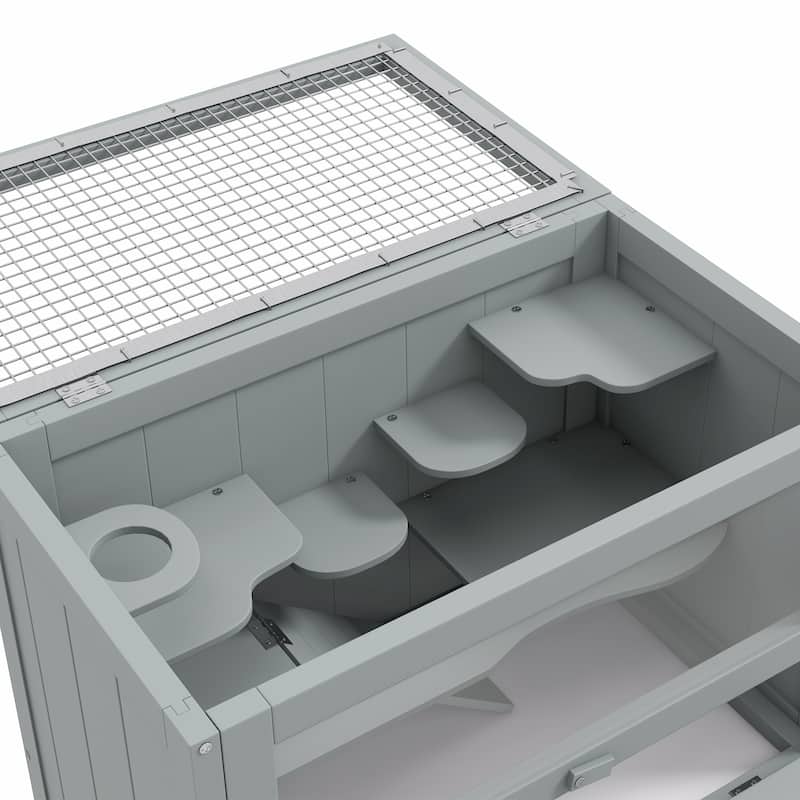 Grey Wooden Hamster Cage with Ramp and Platforms for Mice and Small Rodents - 23.5" L x 13.75" W x 16.5" H