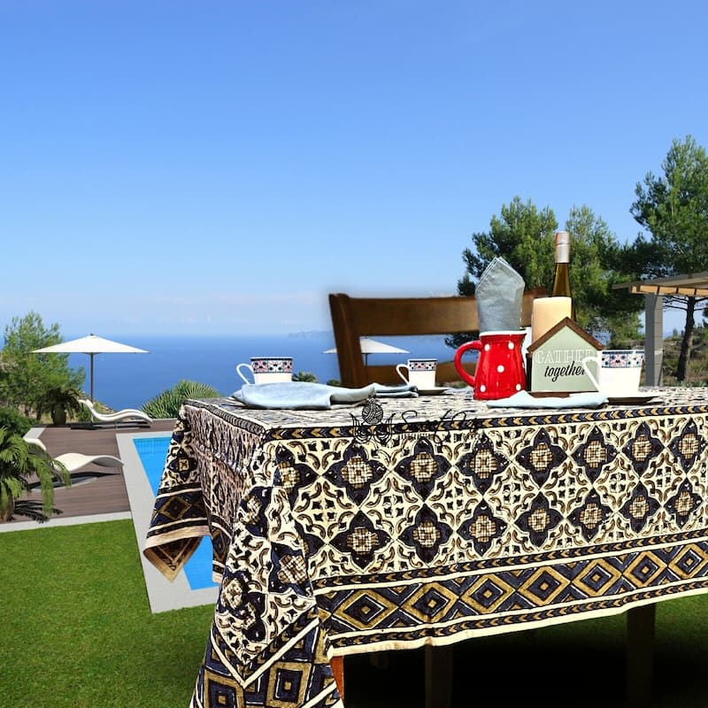 Vegetable Dyed Block Print Cotton Moroccan Tablecloth Collection