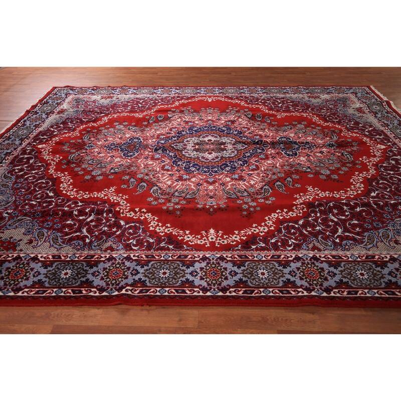 Red Kashan Turkish Area Rug Machine Made Floral Carpet - 9'7" x 12'7"