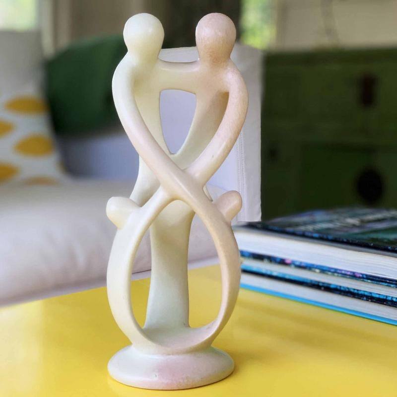 Handmade Soapstone Loving Family Embrace Parent and Child Statue