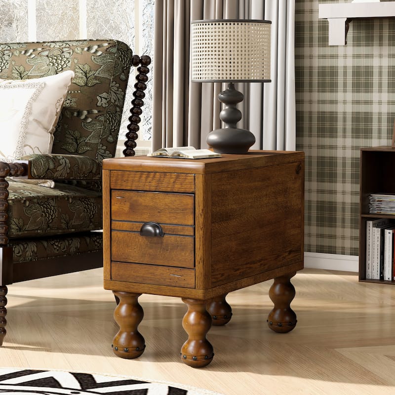 Solid Wood End Table, Rectangle 23.6 inch Narrow Side Table