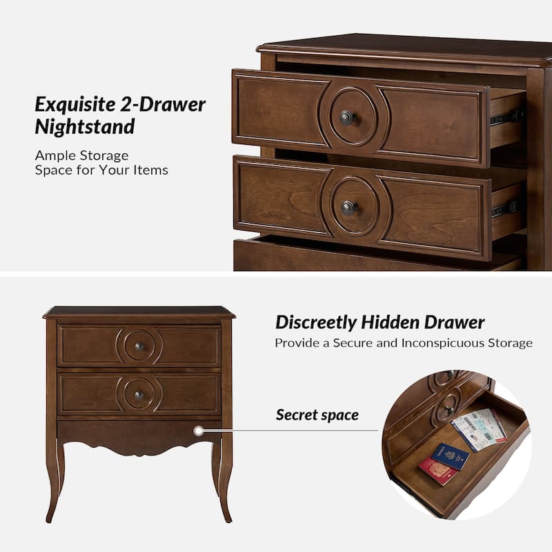 Sidney Traditional 3-Drawer Nightstand with Built-In Outlets and USB by HULALA HOME