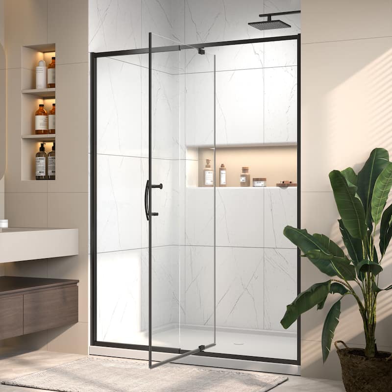 54"x71" Frameless Pivot Swing Shower Door Enclosure with Tempered Glass Panel