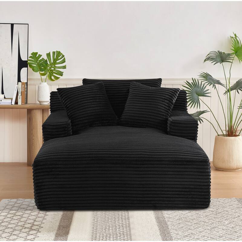 Oversized Chaise Lounge Chair in Corduroy, Black, No Assembly