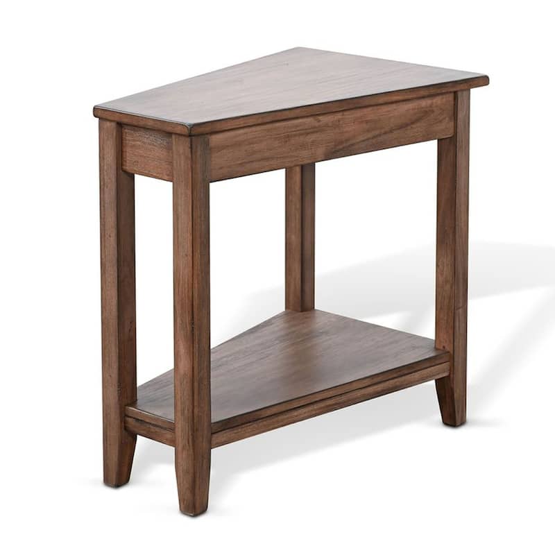 Yael Side End Table, 24 Inch Wedge Top with Open Shelf, Natural Brown