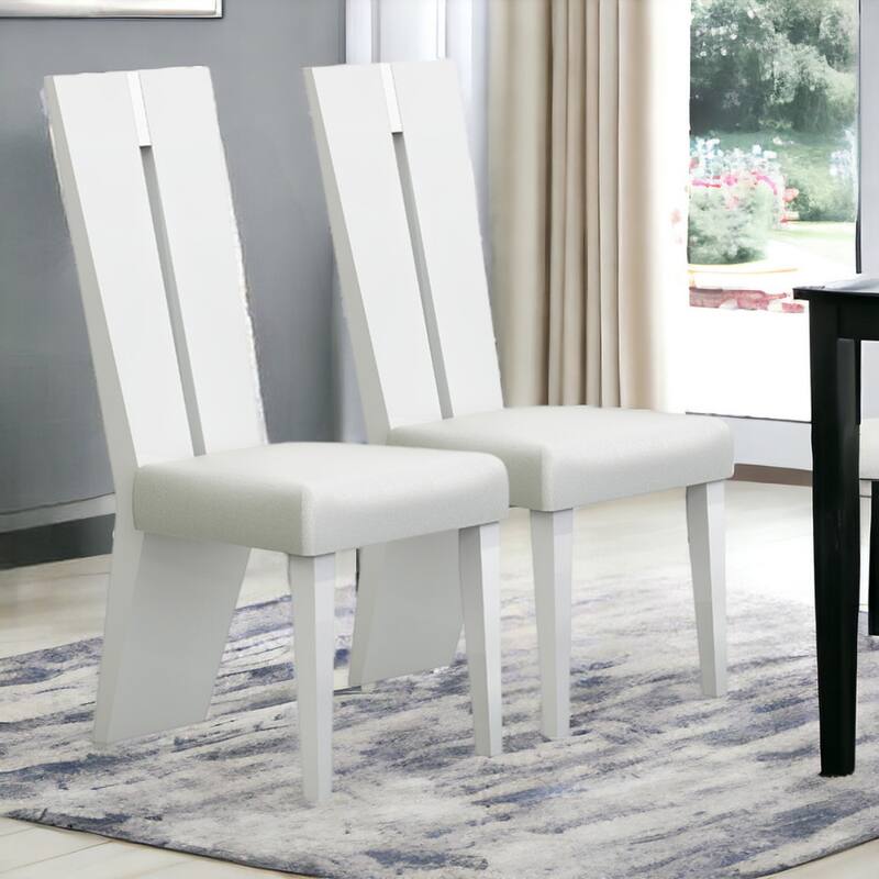 Modern White Side Chairs Set of 2 with Faux Leather Upholstery and Ladder Back for Dining Room - 42.5”H x 23.5”W x 19”D
