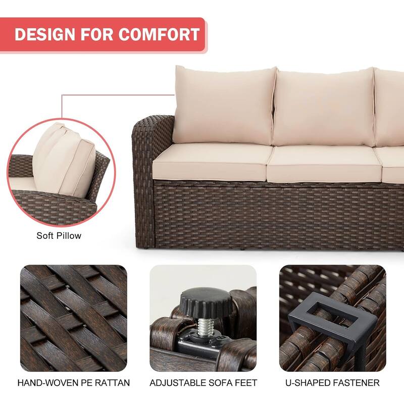 EROMMY 6/7 Piece Modular Outdoor Rattan Sofa Set, All-Weather Wicker Patio Furniture with Storage Table, Cushions & Pillows