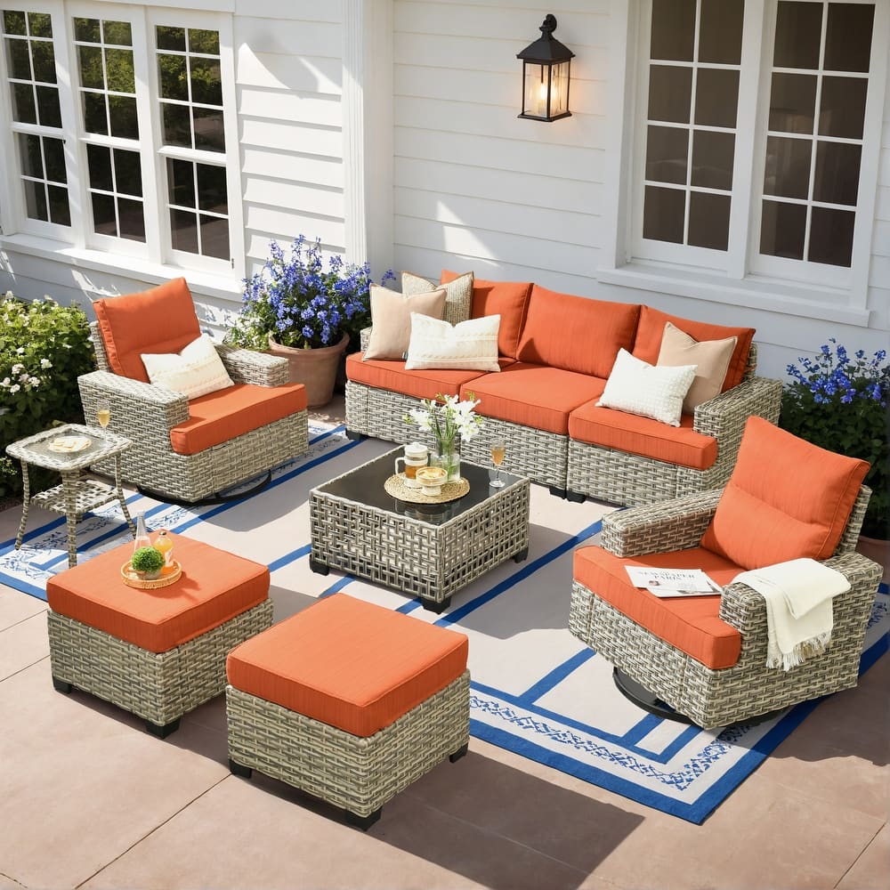XIZZI 9-Piece Patio Furniture Outdoor Wicker Swivel Chair Set