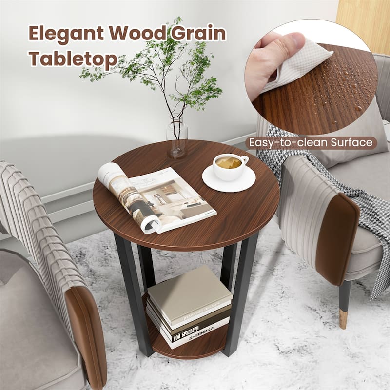 Gymax Industrial End Table Sofa Side Table Set ot 2 Nightstand w/