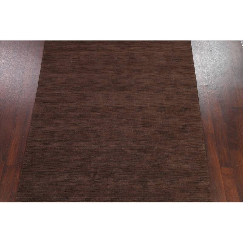 Brown Solid Gabbeh Oriental Wool Area Rug Hand-knotted Bedroom Carpet - 6'2" x 9'2"